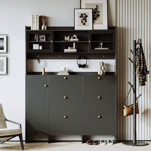 On Trend Multifunctional Tipping Bucket Shoe Cabinet With Storage Shelf & 6 Flip Drawers