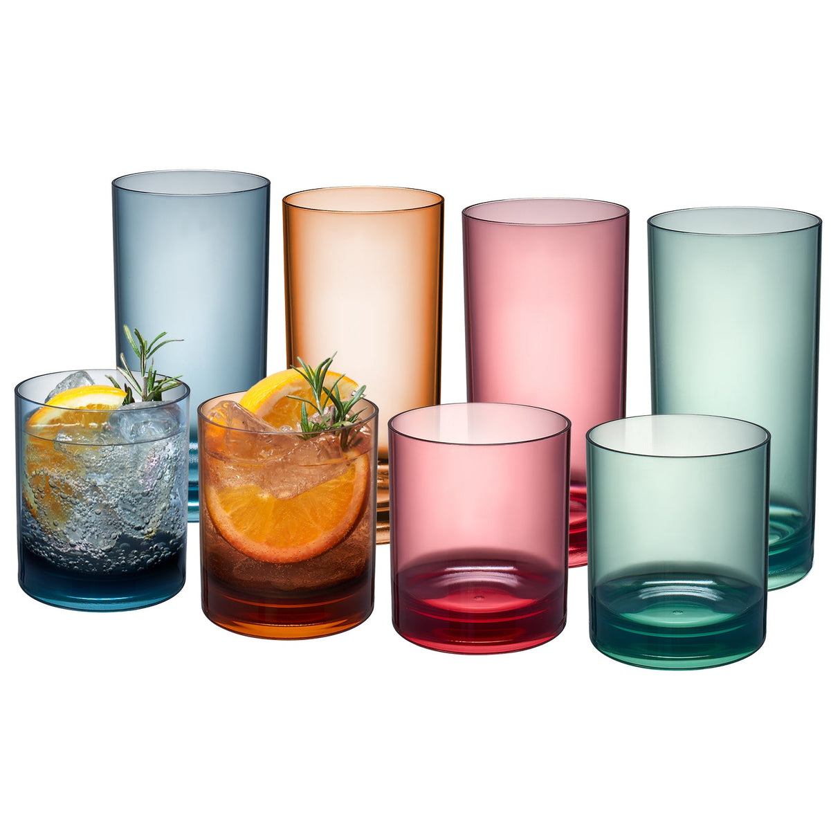 Eze Acrylic Lowball & Highball Glassware, Set of 8