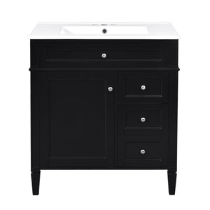 Bathroom Vanity With Top Sink, 2 Doors And 3 Drawers, Freestanding Set With Mirror Cabinet