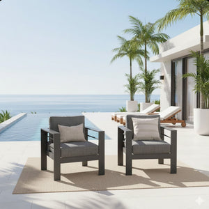 Patio Armchairs With Thick Cushions, All Weather (Set of 2) - Gray / Gray