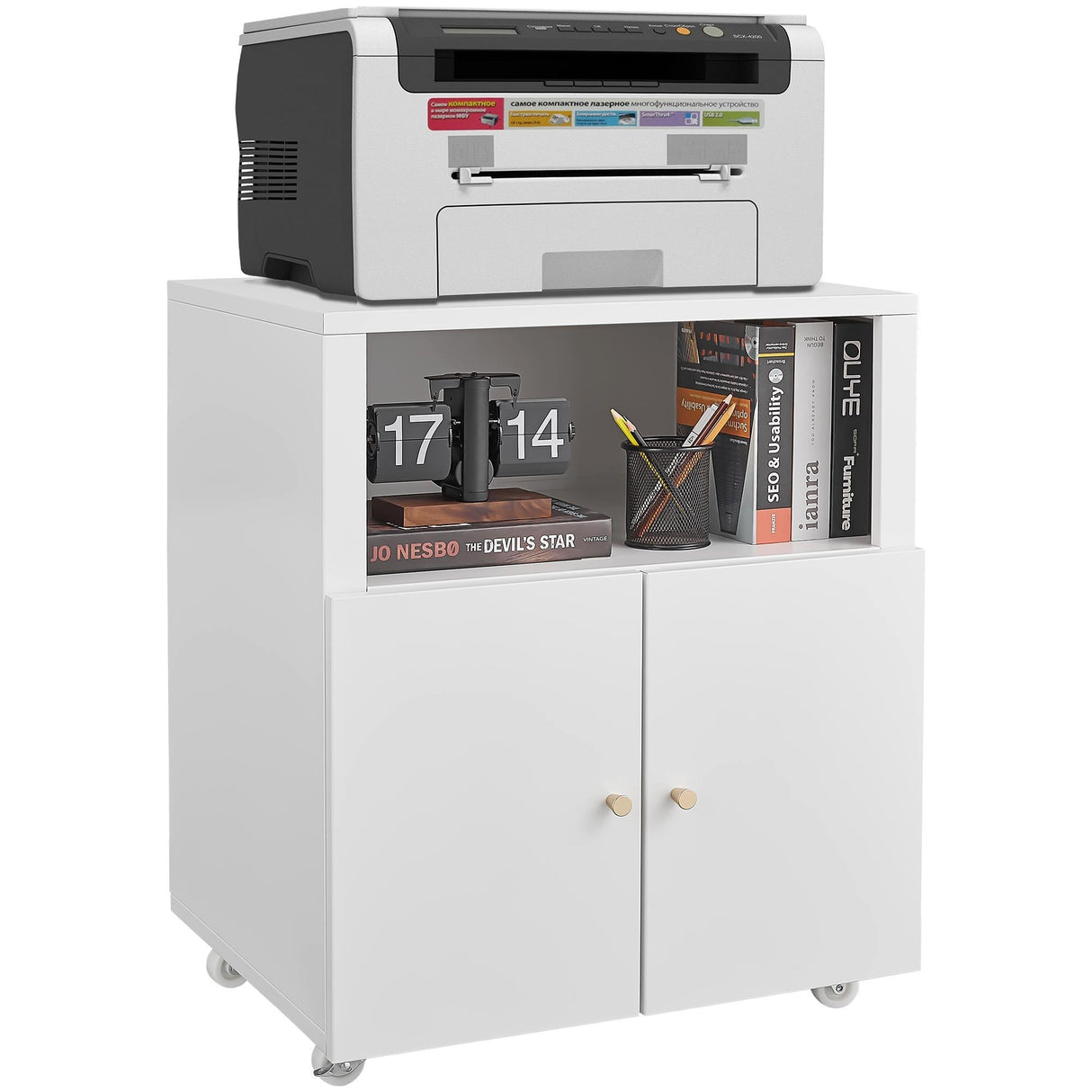 Home Office Printer Stand With Wheels And File Cabinet