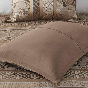 7 Piece Jacquard Comforter Set - Brown/Gold Cal King