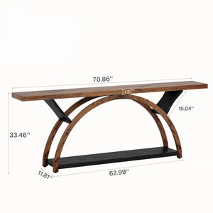 Console Table With 2 Tier Storage And Half Moon Frame For Hallway - Brown / Black
