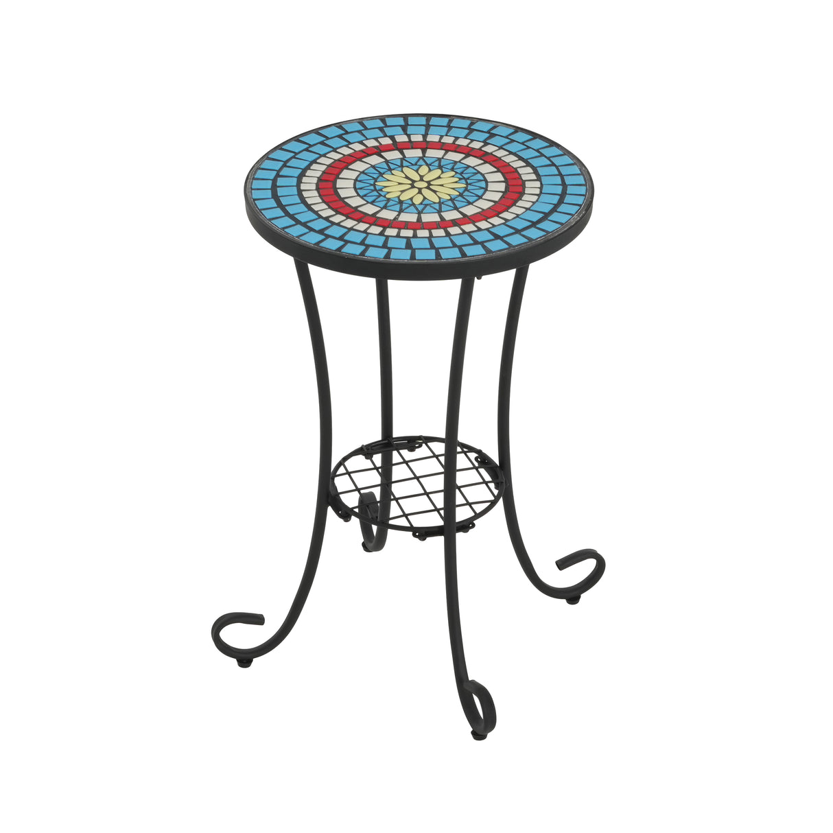 Patio Side Table with Shelf, Blue and Black