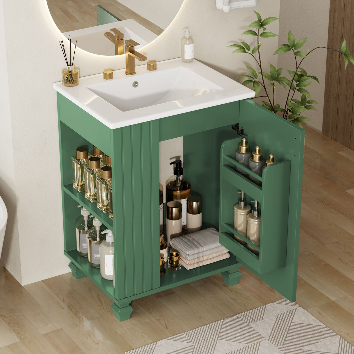 Classic Retro Bathroom Vanity With Sink, Door Shelf, Side Open Storage Frame - Best Buy Furniture