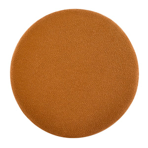 Modish Round Ottoman: Boucle Top with Splayed Rubber Wood Legs, Pumpkin