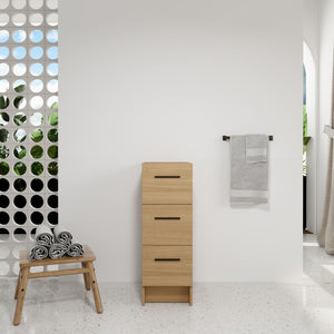Slim Freestanding Bathroom Storage Cabinet, 3 Drawers - Light Oak