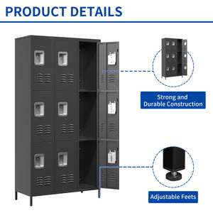 9 Door 72"H Metal Lockers With Lock for Employees, School, Office, Gym, Bedroom, Storage Locker Cabinet