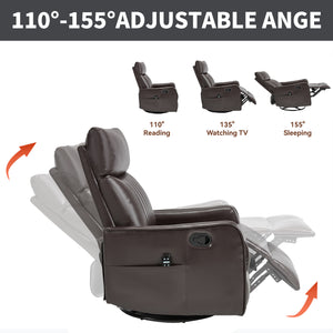 Brown Faux Leather Heat Massage Manual Recliner Chair