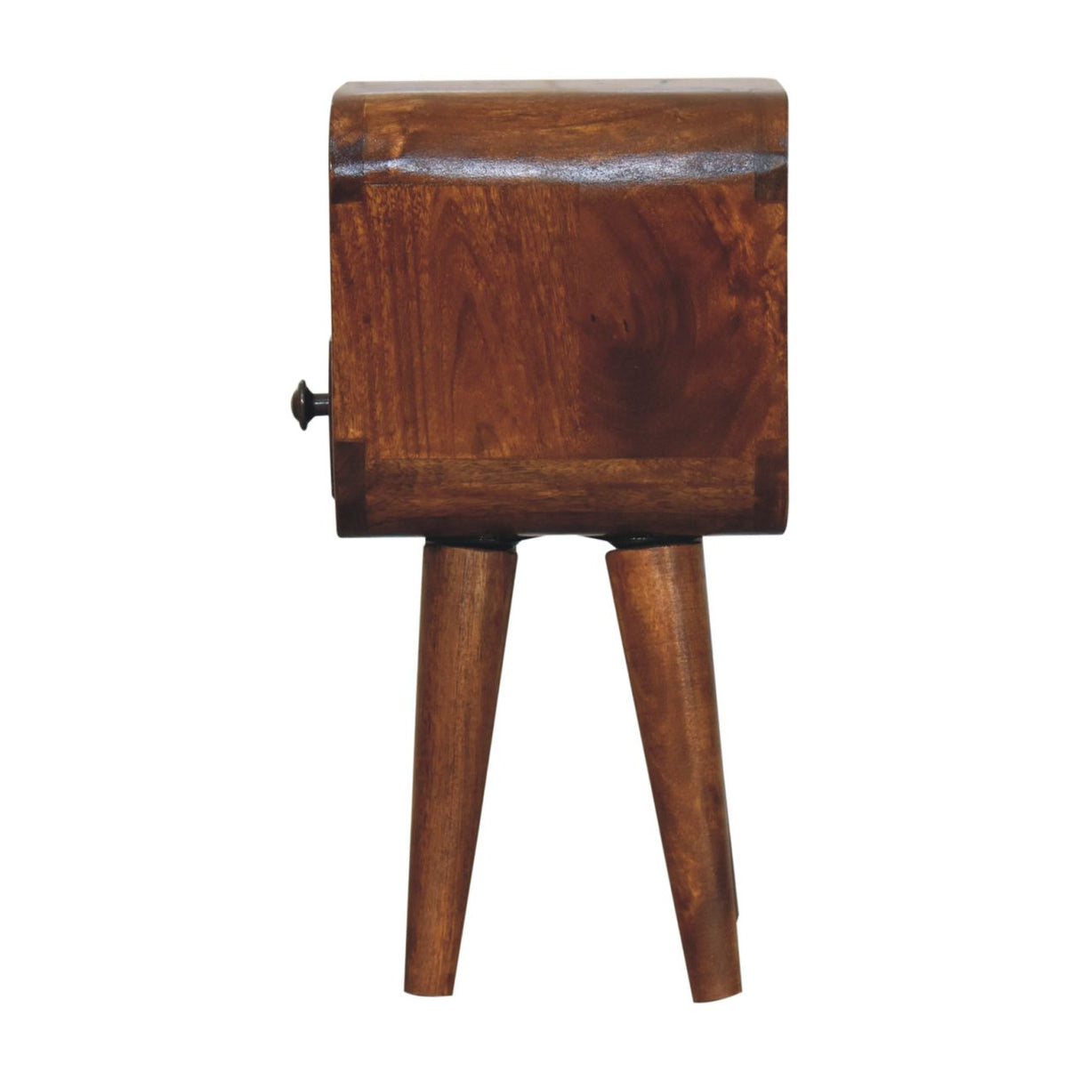 Solid Wood Extra Mini Curve Bedside, 1-Drawer, 1 Open-Slot, Chestnut