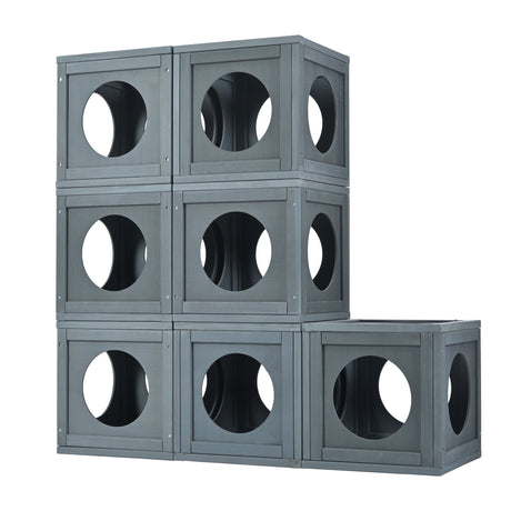 Outdoor Cat House With Shelves And Weather Protection, Removable Wood Boxes - Gray