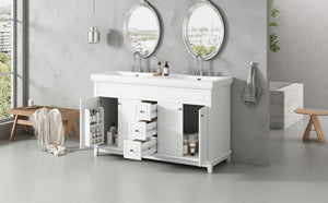 60" Bathroom Vanity with Resin Double Sinks, 3 Drawers & 4 Doors