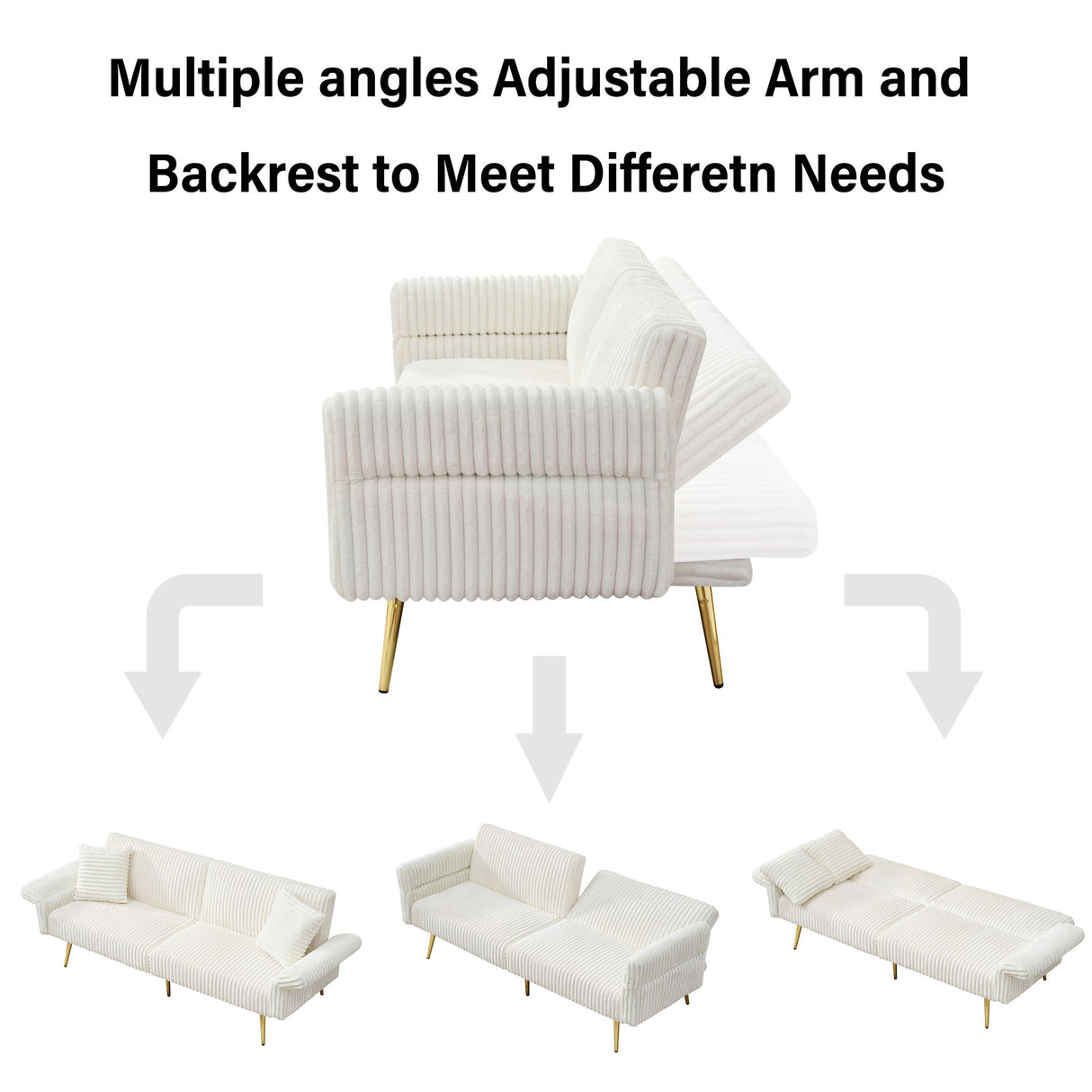 Luxury Foldable Double Sofa Bed With Folding Armrests