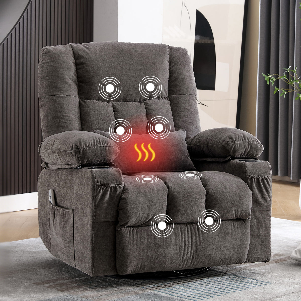 Massage Swivel Rocker Recliner Chair with Vibration Massage and Heat - Living Room