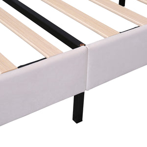 Upholstered Platform Bed With Flower Pattern Headboard