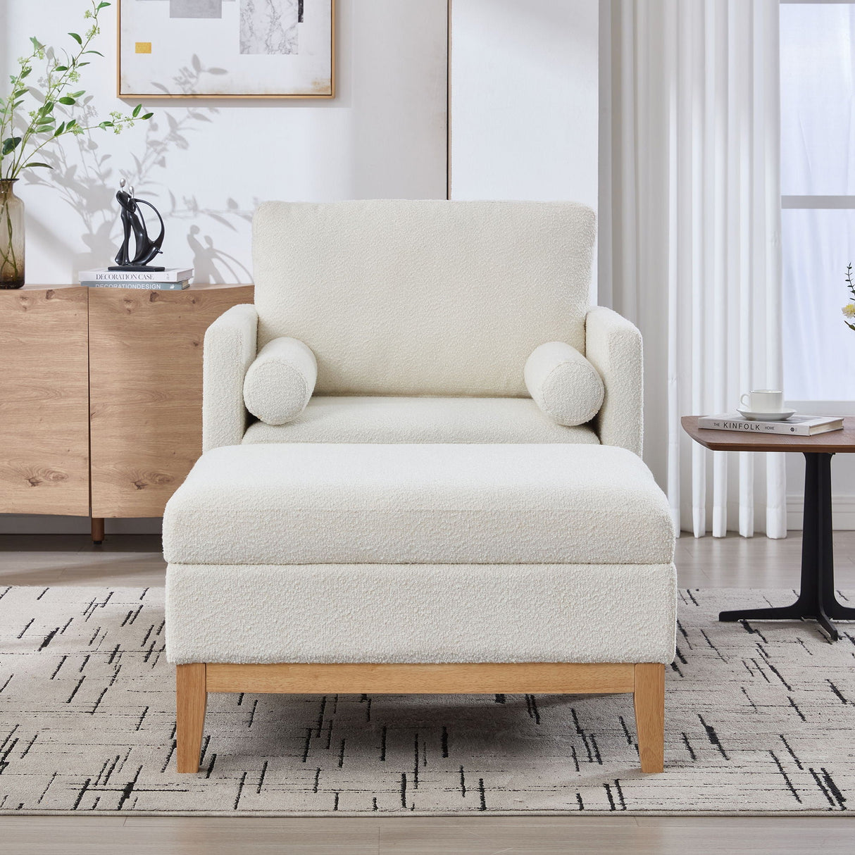 Oversized 360 Degree Swivel Barrel Accent Chair And Ottoman Set With Storage