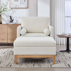 Oversized 360 Degree Swivel Barrel Accent Chair And Ottoman Set With Storage