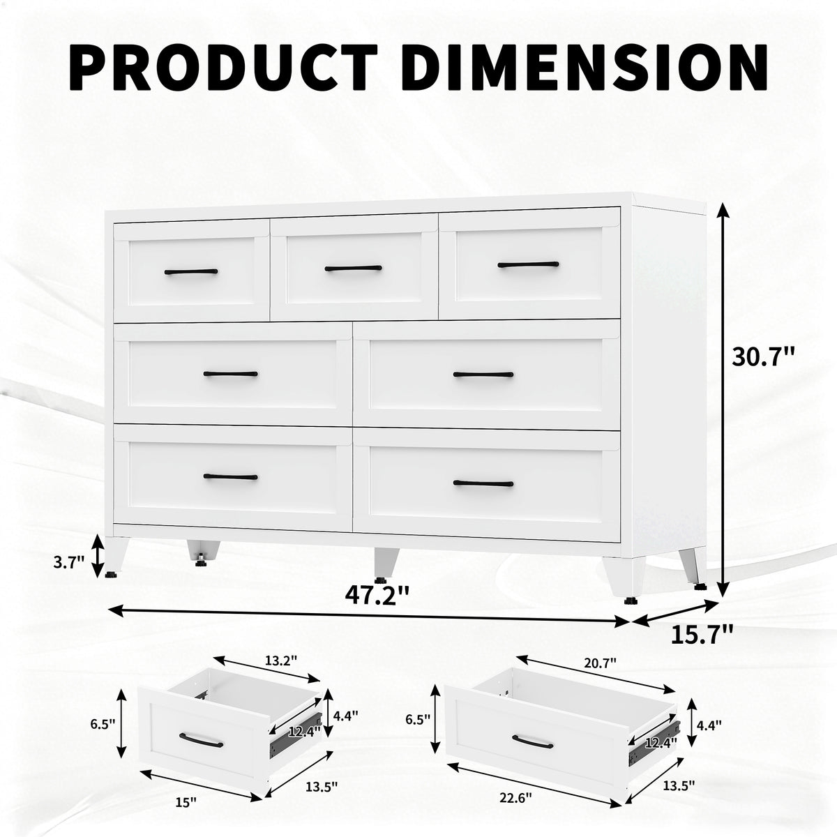 7-Drawer Dresser, Wide Low-Profile Storage Cabinet with Steel Construction