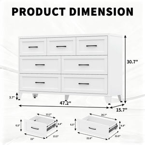 7-Drawer Dresser, Wide Low-Profile Storage Cabinet with Steel Construction