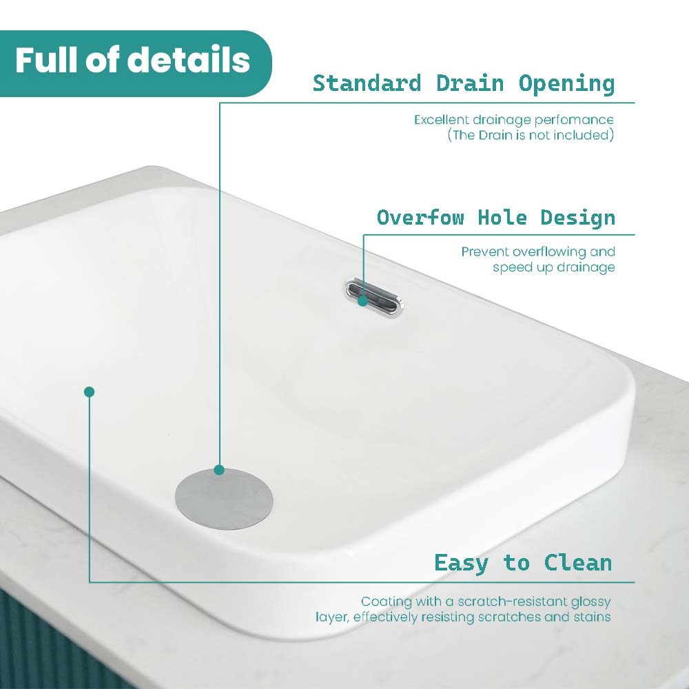 Integrated White Ceramic Basin, 18-Inch, Gloss Finish