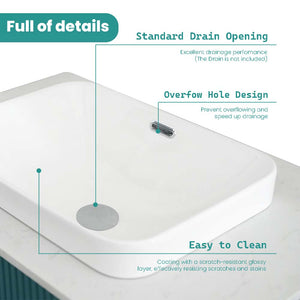 Integrated White Ceramic Basin, 18-Inch, Gloss Finish