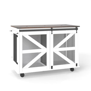 Mobile Dog Crate with Flip Top Feeding Door, Dual Access & 5 Caster System