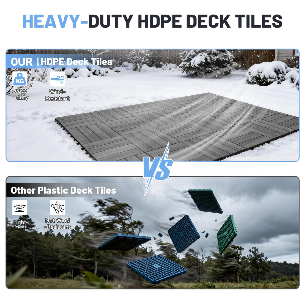 44 Pcs Interlocking Deck Tiles, 12" x 12" HDPE Outdoor Flooring