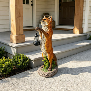 28" Fox Garden Statue with Hanging Solar Lantern