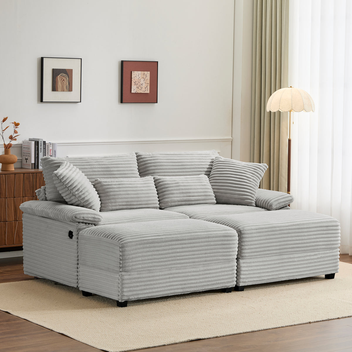 Double Chaise Lounge Set with Reversible Ottoman