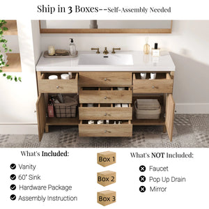 60" Bathroom Vanity with SMC Sink and Rattan Doors