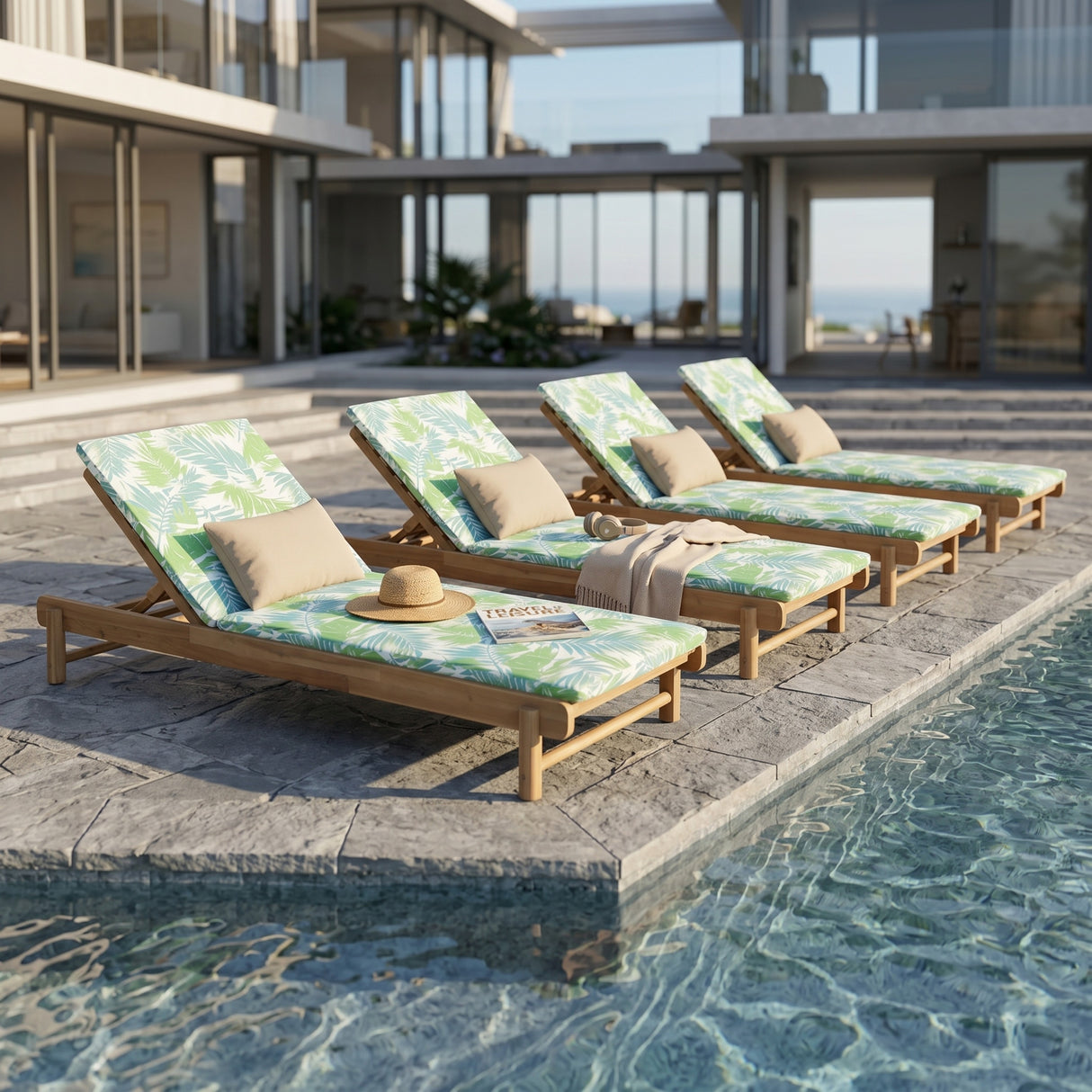 Light Teak Acacia Wood Chaise Lounge Set