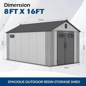 8x16Ft Resin Outdoor Storage Shed with Carpet