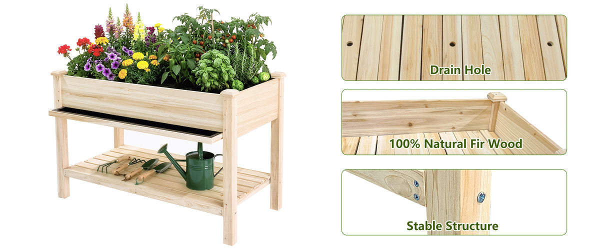Raised Garden Bed with Water Collection Tray and Storage Shelf