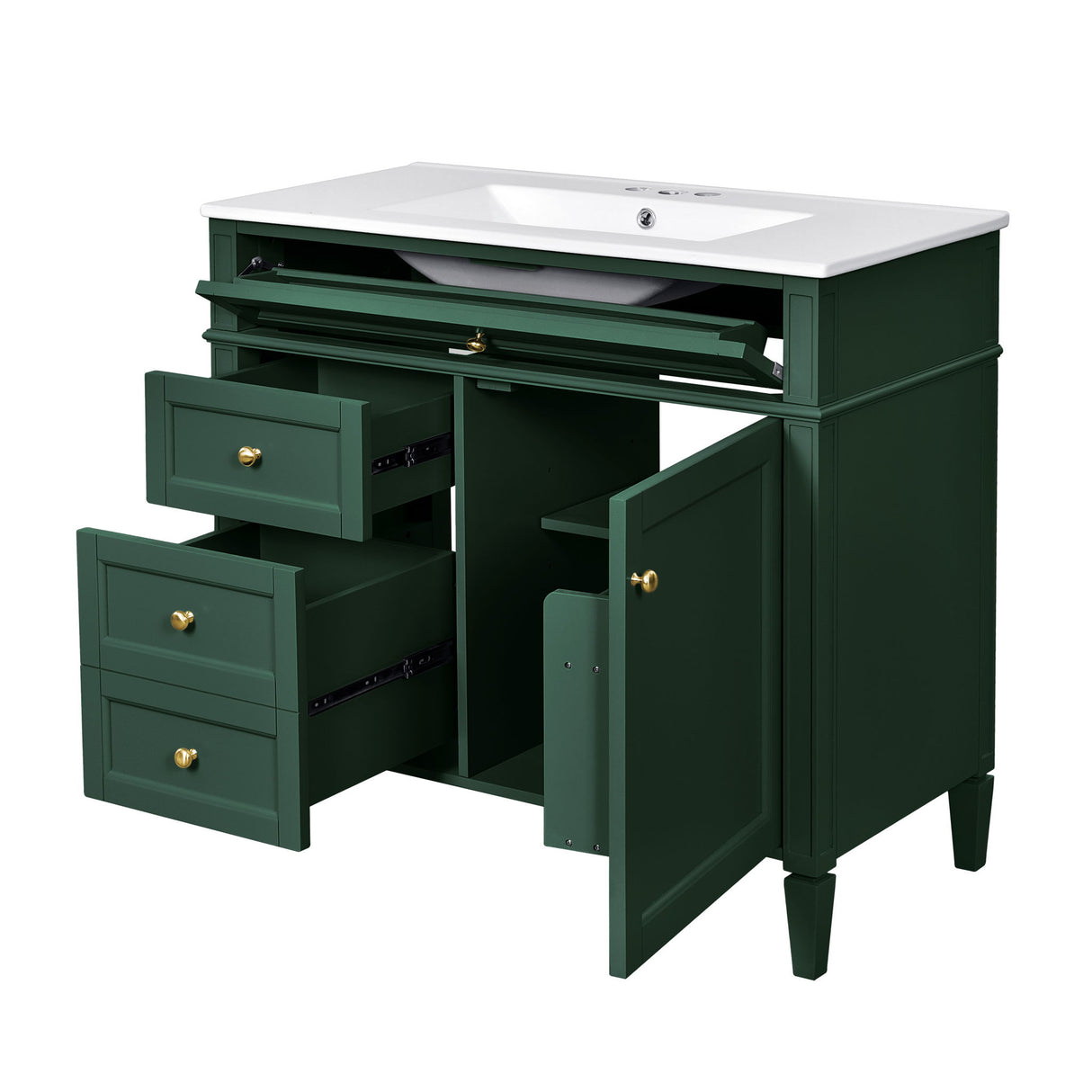 Bathroom Vanity With Mirror Cabinet, Single Sink With 2 Soft Closing Doors And 4 Drawers