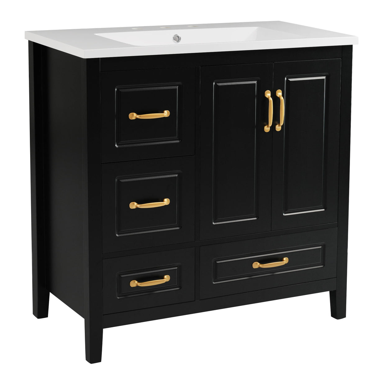 Bathroom Vanity With Sink, Soft Closing Doors & Drawers, Metal Handles