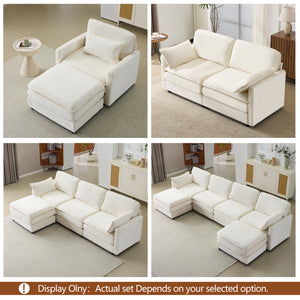 136" Plush Cloud 3-seater Sofa: Modular Design with Footstools