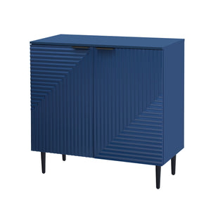 Side Cabinet With Adjustable Shelves And Geometric Door Panels - Navy Blue