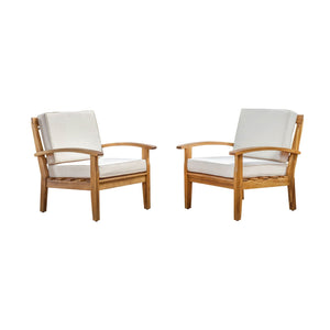 Outdoor Club Chair With Cushion And Acacia Wood Frame - Teak