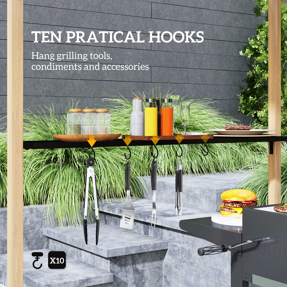 Double Tiered Barbecue Grill Gazebo Shelter with Side Shelves and Hooks