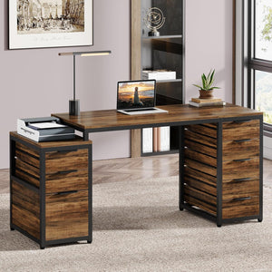 Computer Desk With 8 Drawers And Reversible File Cabinet