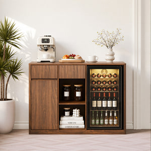 51" Fluted Bar Cabinet with Fridge Space and Wine Glass Rack