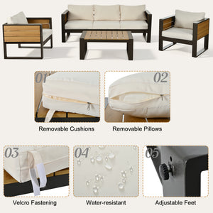 Aluminum Frame Large 4-Piece Outdoor Patio Furniture Set for 5 Person
