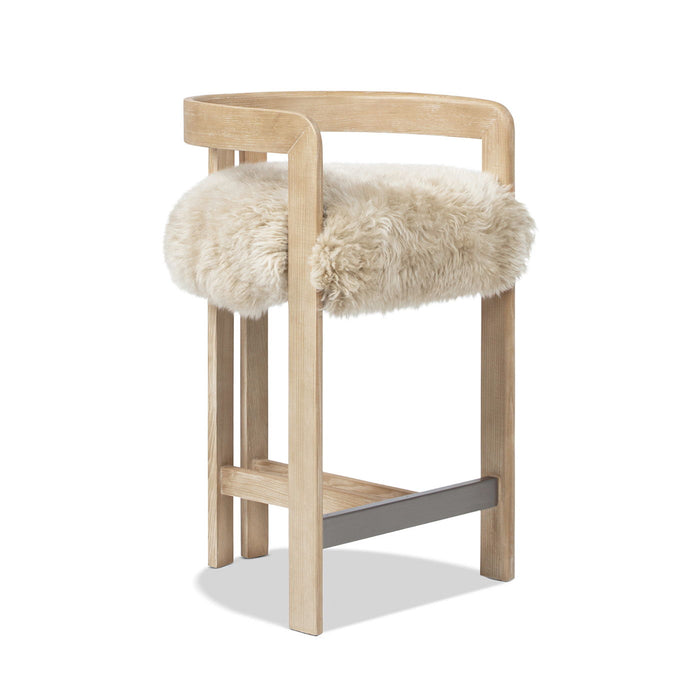 Low Back Counter Stool with Sheepskin Fur Seat - Light or Dark Brown