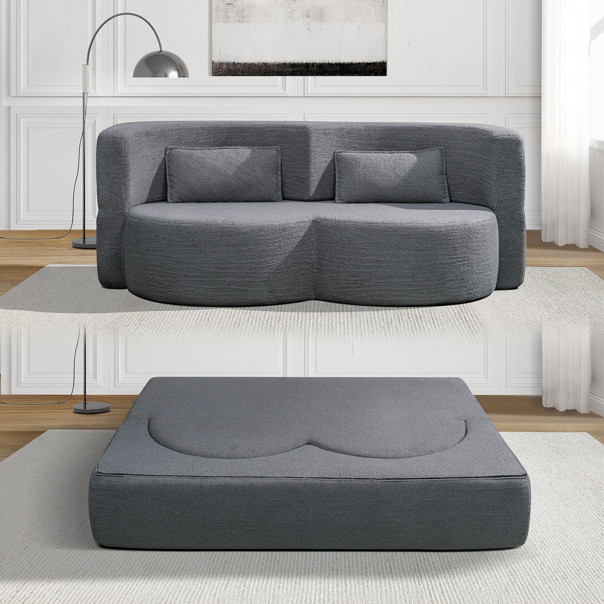 Folding Sofa Bed - Convertible Teddy Bear Fabric Sleeper