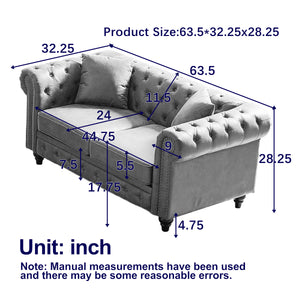 FX 63.5" Contemporary Design Chesterfield Sofa