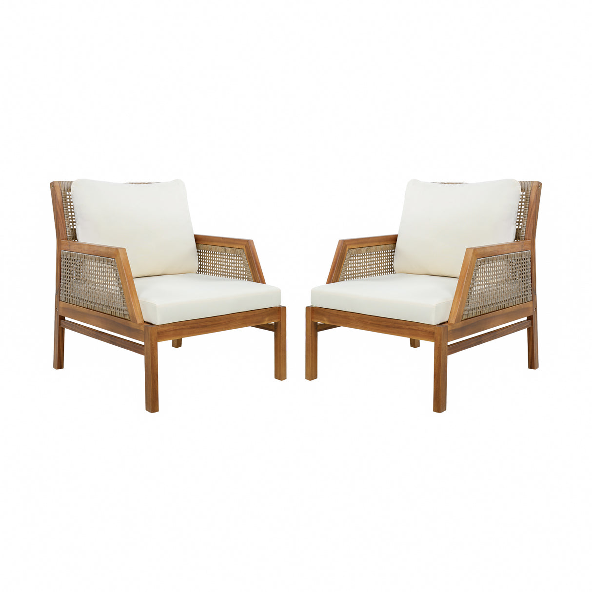 2 Piece Acacia Wood Patio Furniture Club Chair Set