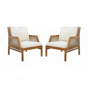 2 Piece Acacia Wood Patio Furniture Club Chair Set