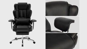Big and Tall Executive Office Chair with Footrest - Black