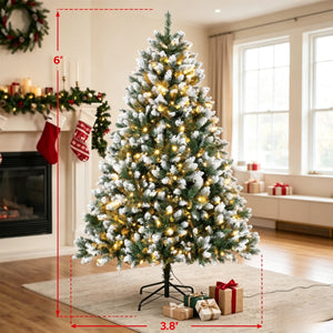 6-Foot Pre-Lit Artificial Christmas Tree, White-Tipped Full Green with 350 LED Lights