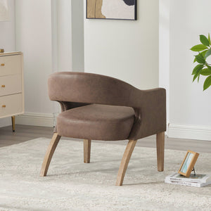 Upholstered Open Back Armchair With Weathered Rubberwood Legs